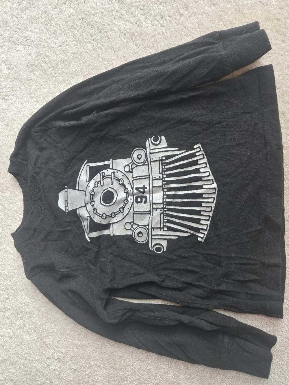 Old Navy Black Long-Sleeve Shirt with Silver Train Graphic
